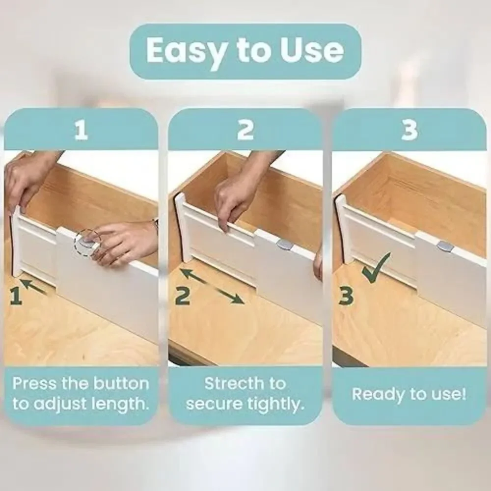 Set of 4 Adjustable Drawer Dividers 4” High, 11-17” Long, Dresser Drawer Divider
